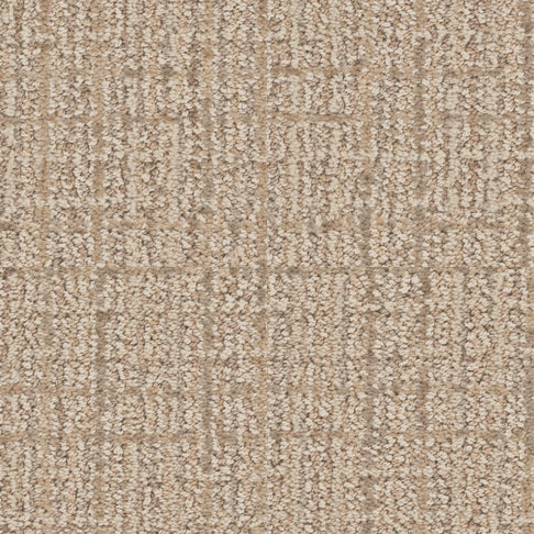 Close-up of beige loop-pile carpet with a subtle grid-like pattern.