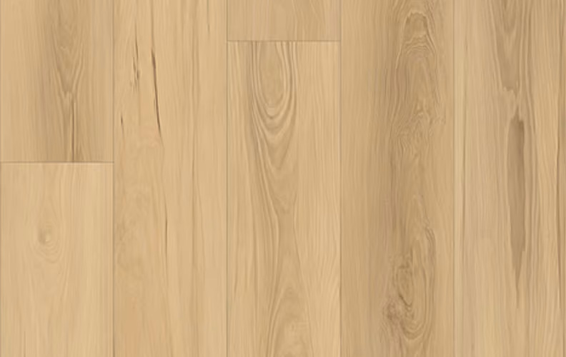 Light-colored wooden floor with visible grain and seams between planks
