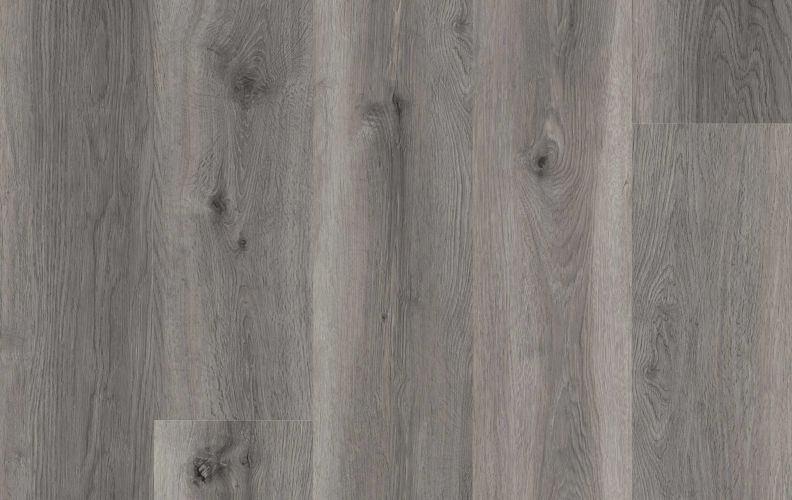 Gray-toned wooden floor with wide planks and subtle grain patterns.