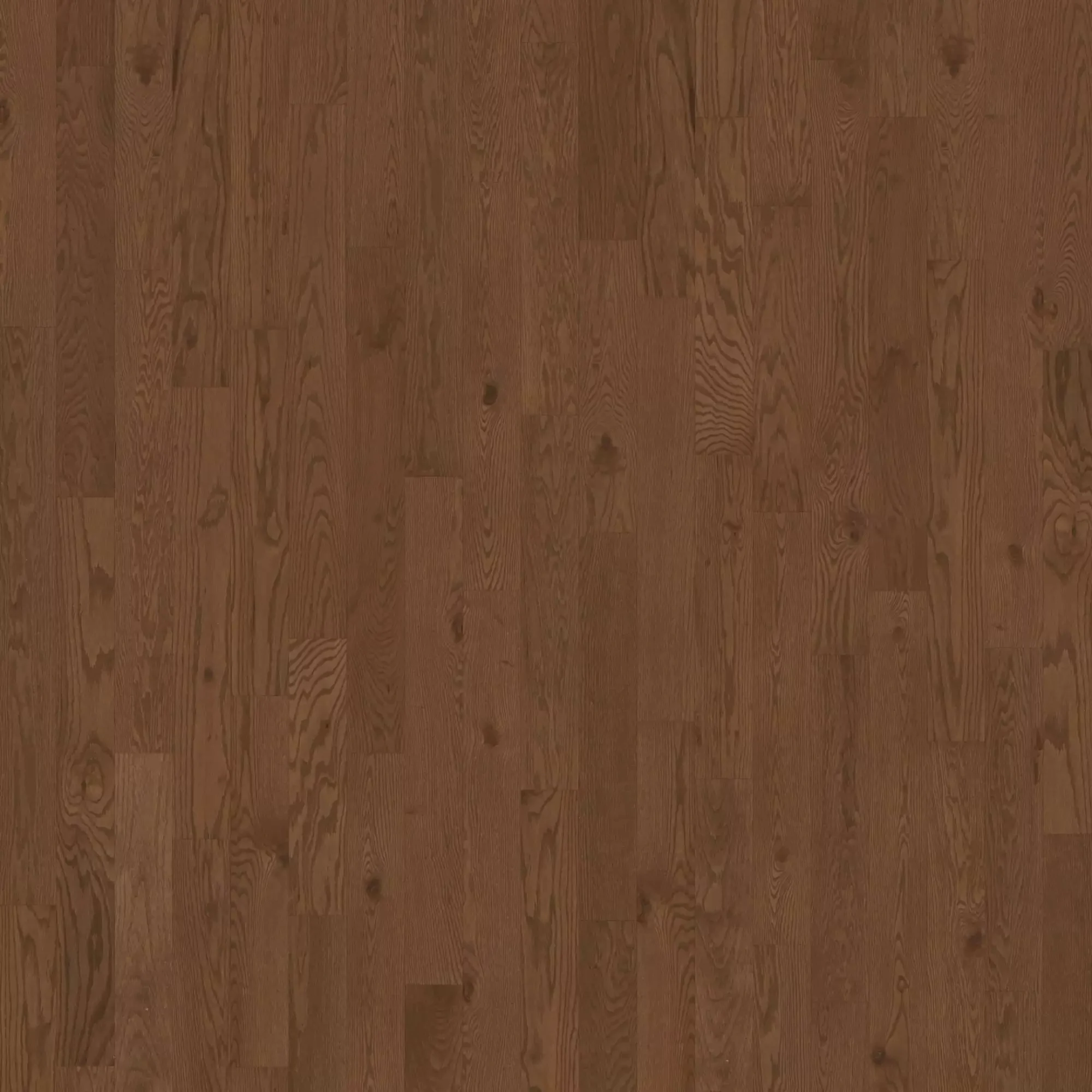 Close-up of a warm brown hardwood floor with visible grain patterns and planks laid in a staggered pattern.