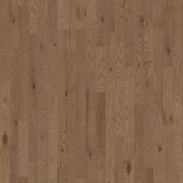 Hardwood floor with horizontal brown planks showing natural wood grain and knots, warm tone.